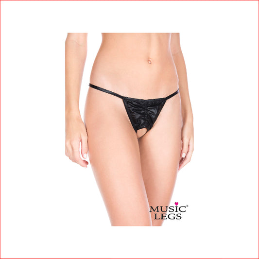Crotchless Satin G-String Black One Size