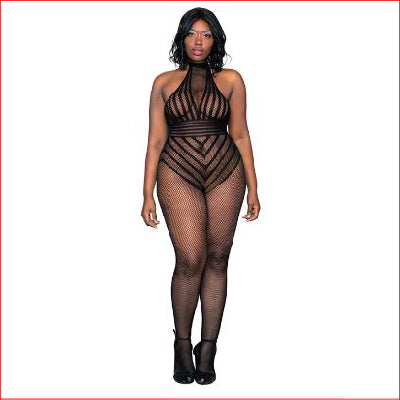 Dreamgirl Crotchless Fishnet Halter PLUS