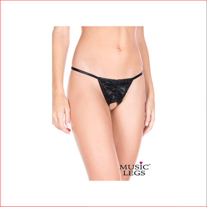 Crotchless Satin G-String Black One Size