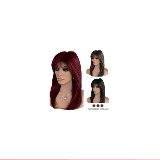 Wig Mid Length Wine with Bangs