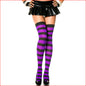 Opaque Wide Striped Thigh High Black &  Purple