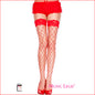 4925 Lace Top Fence Net Red Thigh High