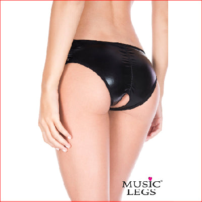 Wet Look Side Lace Up Crothless Black Large