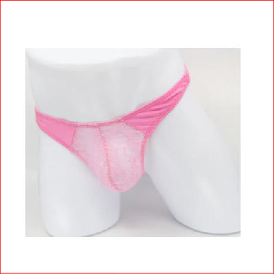 Mens Lace Thong Lycra Back Pink L/XL