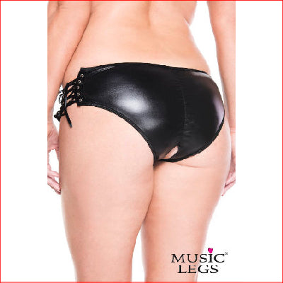 Wet Look Side Lace Up Crutchless 1X/2X