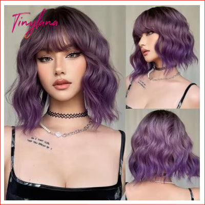 Short Bob Grey & Purple Wig