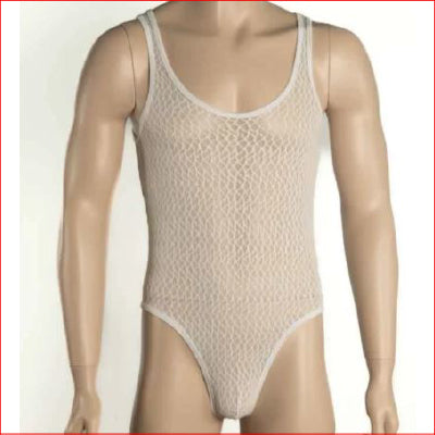 255 Mens Mesh Bodysuit White Medium