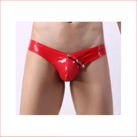257 Mens PvC Button Brief Red Medium
