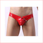 257 Mens PvC Button Brief Red Medium