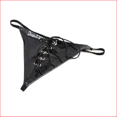 316 Wet Look Lace Up G-String Black O/S