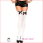4742 Satin Bow Opaque Thigh High White with Black Bow