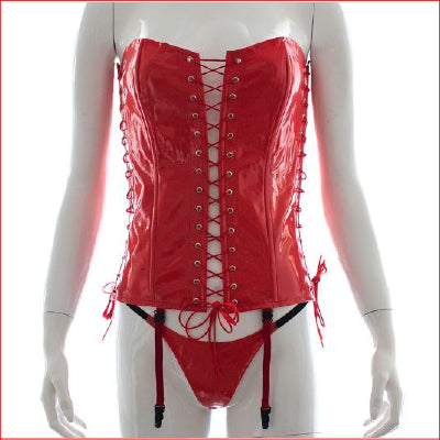 WetLook Lace Up Corset Red OS