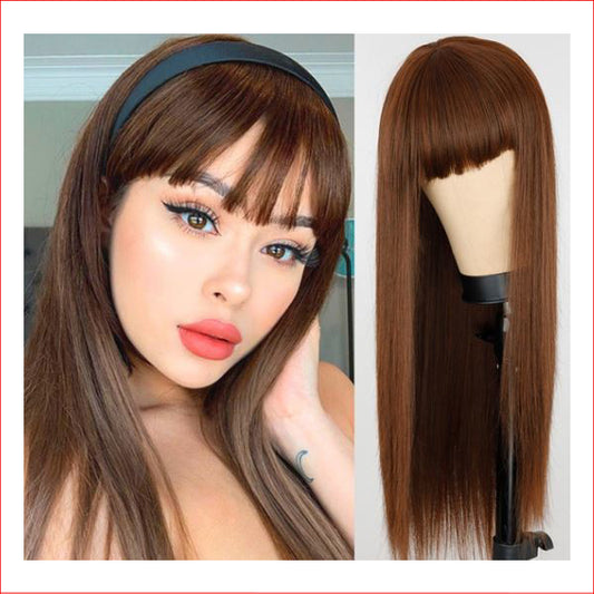 Wig X-Long Dark Brown w Fringe