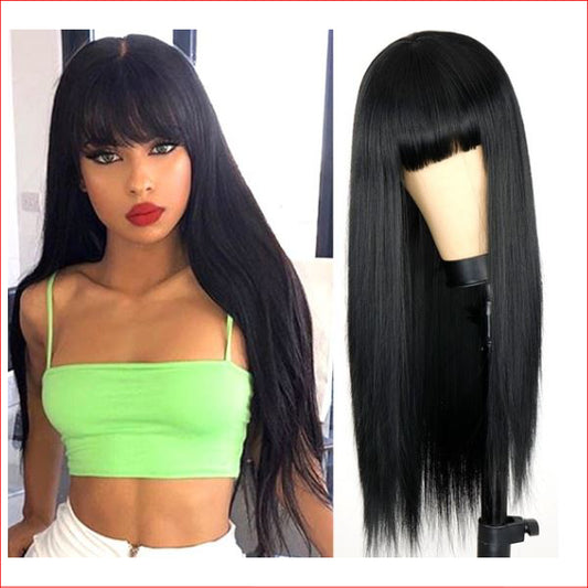 Wig X-Long Black w Fringe