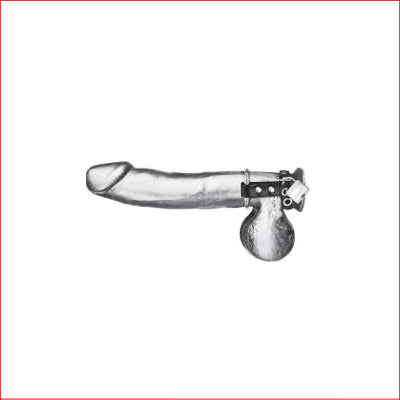 Blue Line Metal Cock Ring with Locking Ball Strap