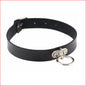 Leather Choker Black with Silver Ring