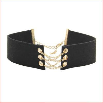 Velvet w Gld Chain Choker