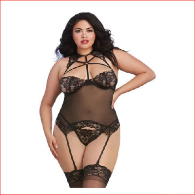 Dreamgirl 11839X Scalloped Lace Black Set