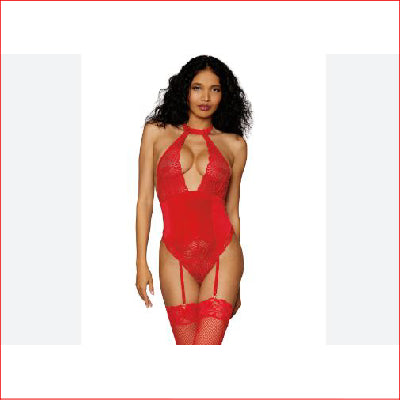 Dreamgirl Stretch Velvet Garter Teddy OS