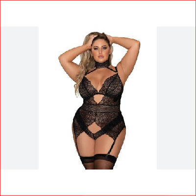Dreamgirl Scalloped Garter Teddy Plus 2X
