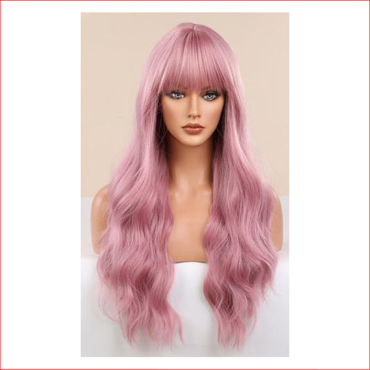 Wig X-Long Wavy with Fringe Pink