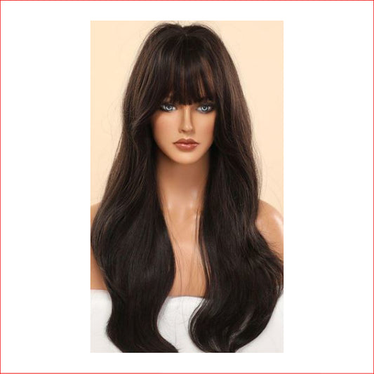 Wig X-Long Wavy with Fringe Dark Brown