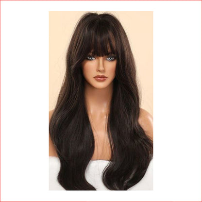 Wig X-Long Wavy with Fringe Dark Brown