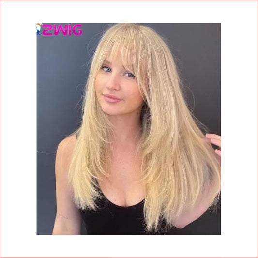 Yellow Blonde Wig with Bangs Long Straight