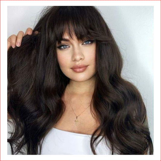 Wig X-Long Wavy Dark Brown with Fringe