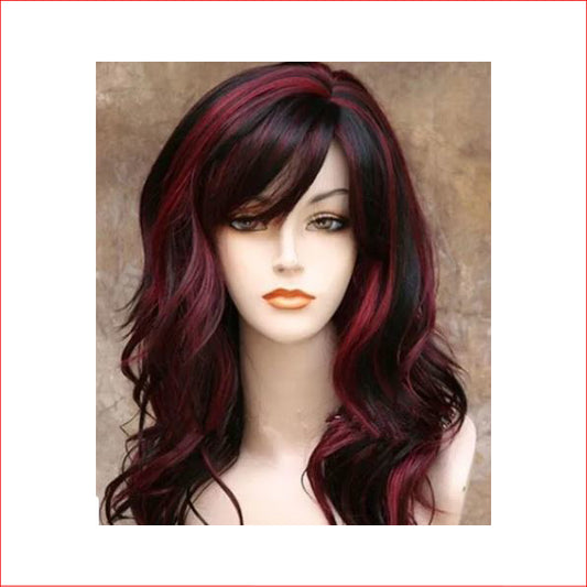 Wig Black & Red Long Wavy with Fringe
