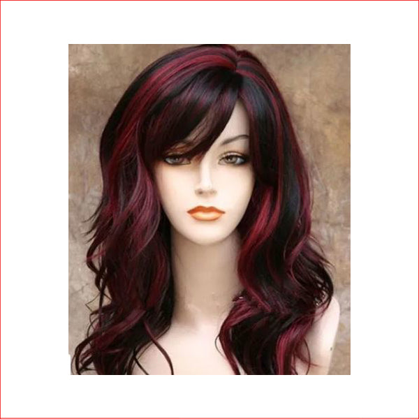 Wig Black & Red Long Wavy with Fringe