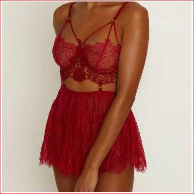 Muse Eyelash Lace BabyDoll & G Large Red