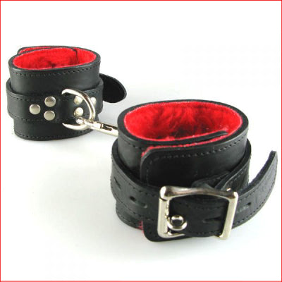 Wrist Cuffs Fur Lined Black/Red