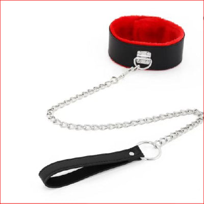 Collar & Lead Fluffy Black & Red