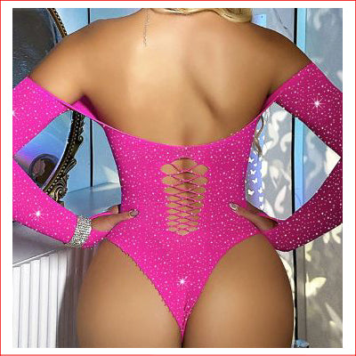Rhinestone Bodysuit Hot Pink