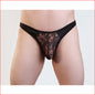 Mens Lace Thong Lycra Back Black S/M