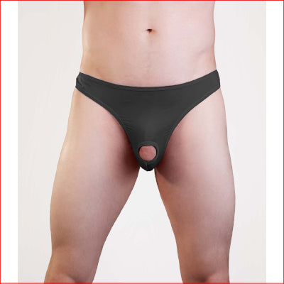 Mens Lycra Thong w/ Front Hole Blk L/XL