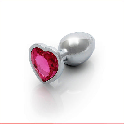 Ouch Metal Heart Plug Silver Rubellite Pink Large