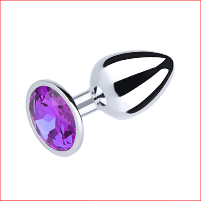 Large Metal Butt Plug Purple Round Gem