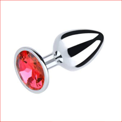 Large Metal Butt Plug Red Round Gem