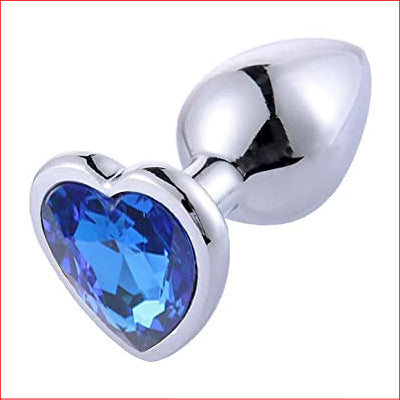 Medium Metal Butt Plug Blue Heart Gem