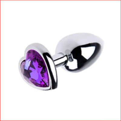 Large Metal Butt Plug Purple Heart Gem