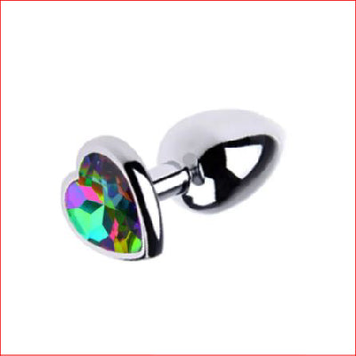 Medium Metal Butt Plug Rainbow Heart Gem