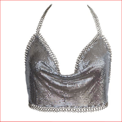 Muse glomesh Top w Chain Trim Silver