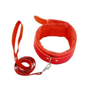 BB Fur Lined Collar & Chain Lead Red