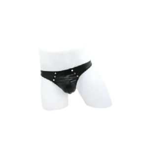 Wet Look Studded Thong Black S/M