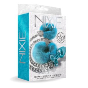 Nixie Metal Butt Plug Blue & Cuff Set