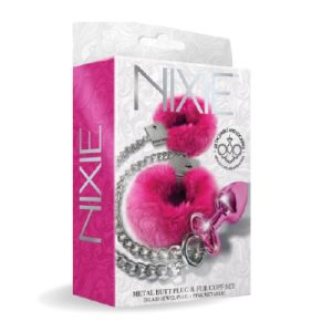 Nixie Metal Butt Plug Pink & Cuff Set