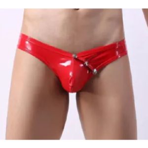 Mens PVC Button Brief Red Large