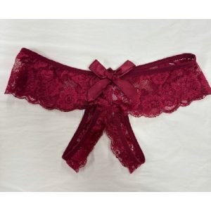 Lace Crutchless G-String Wine 14